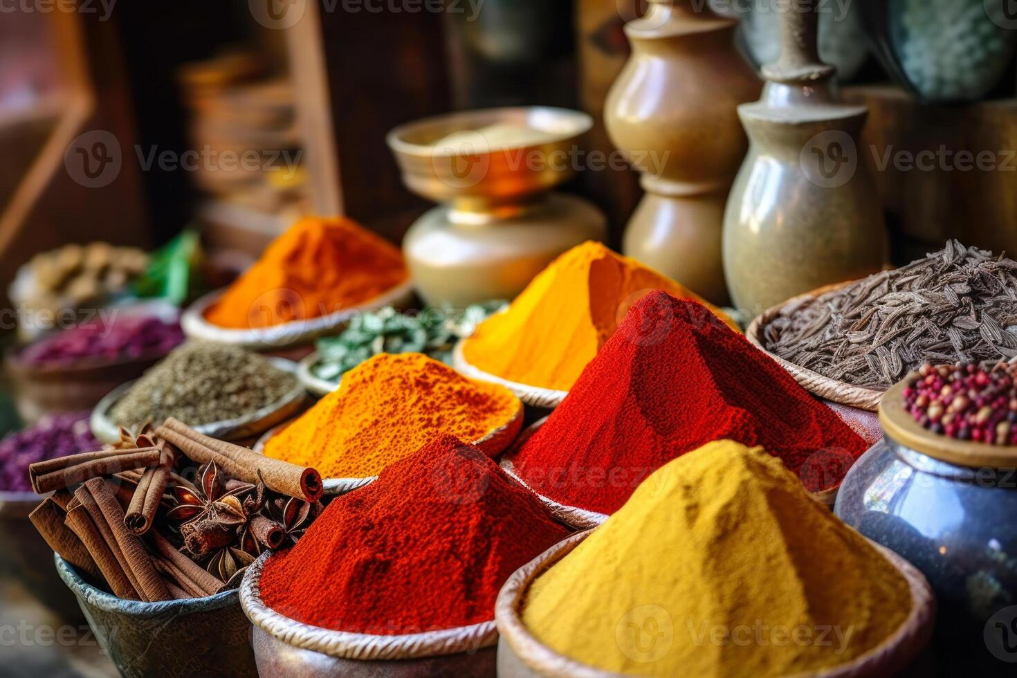 variety of spices in plates photo