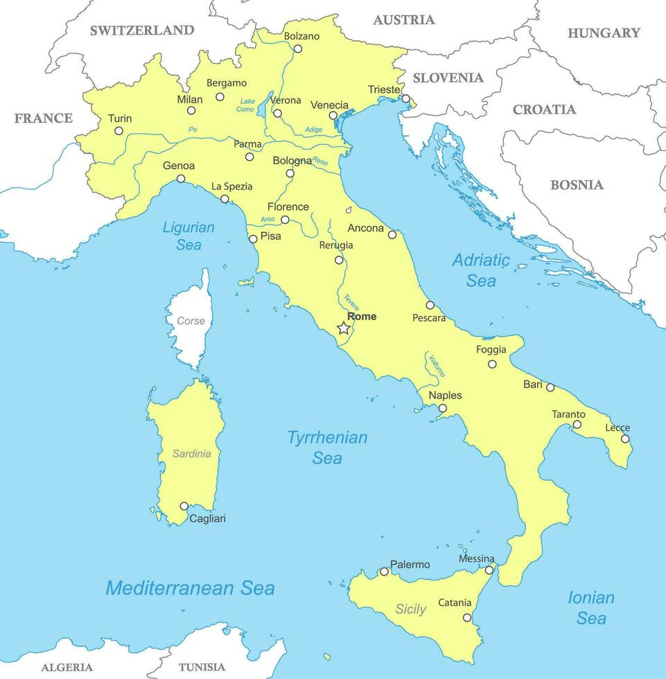 político mapa de Italia con nacional fronteras vector