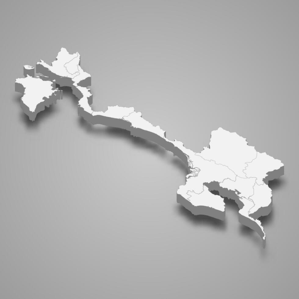 3d isométrica mapa de puntarenas es un provincia de costa rica vector