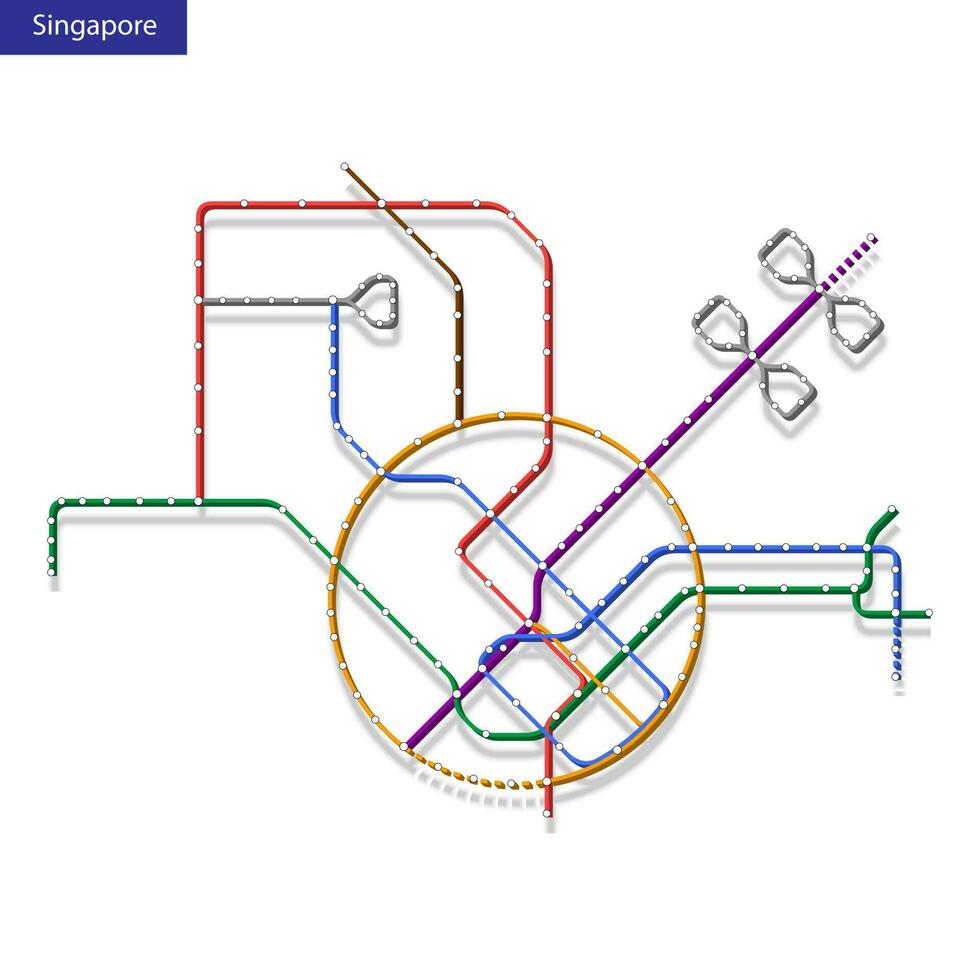 3d isometric Map of the Singapore metro subway vector