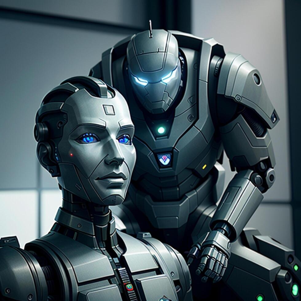 robot talking to artificial intelligence. photo