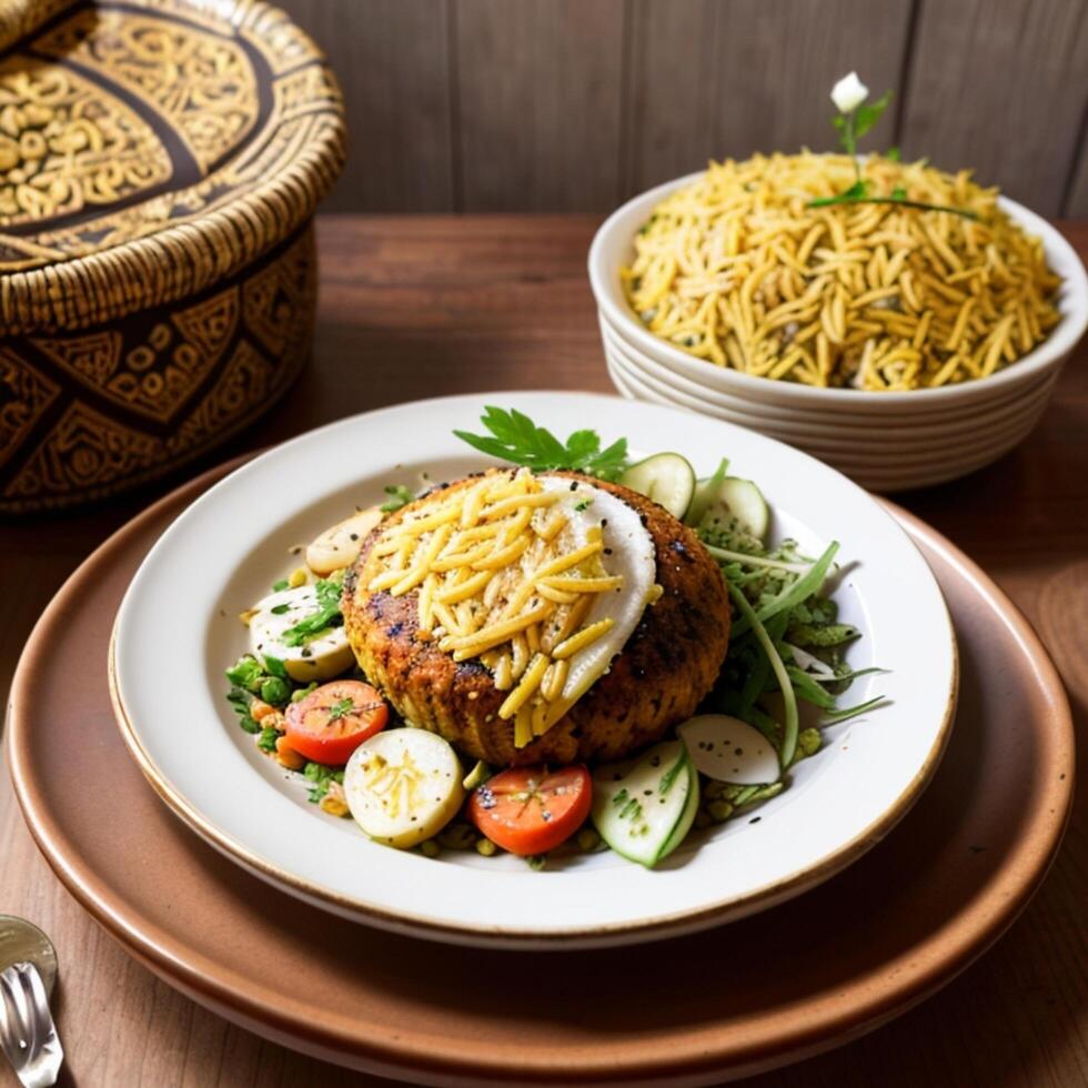 a rice briyani in the plate. photo
