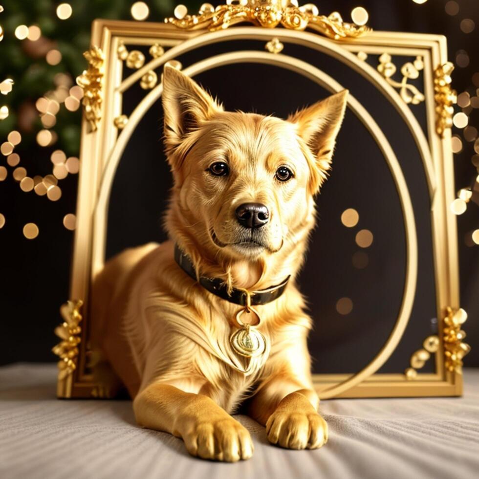 a close up sitting dog . photo