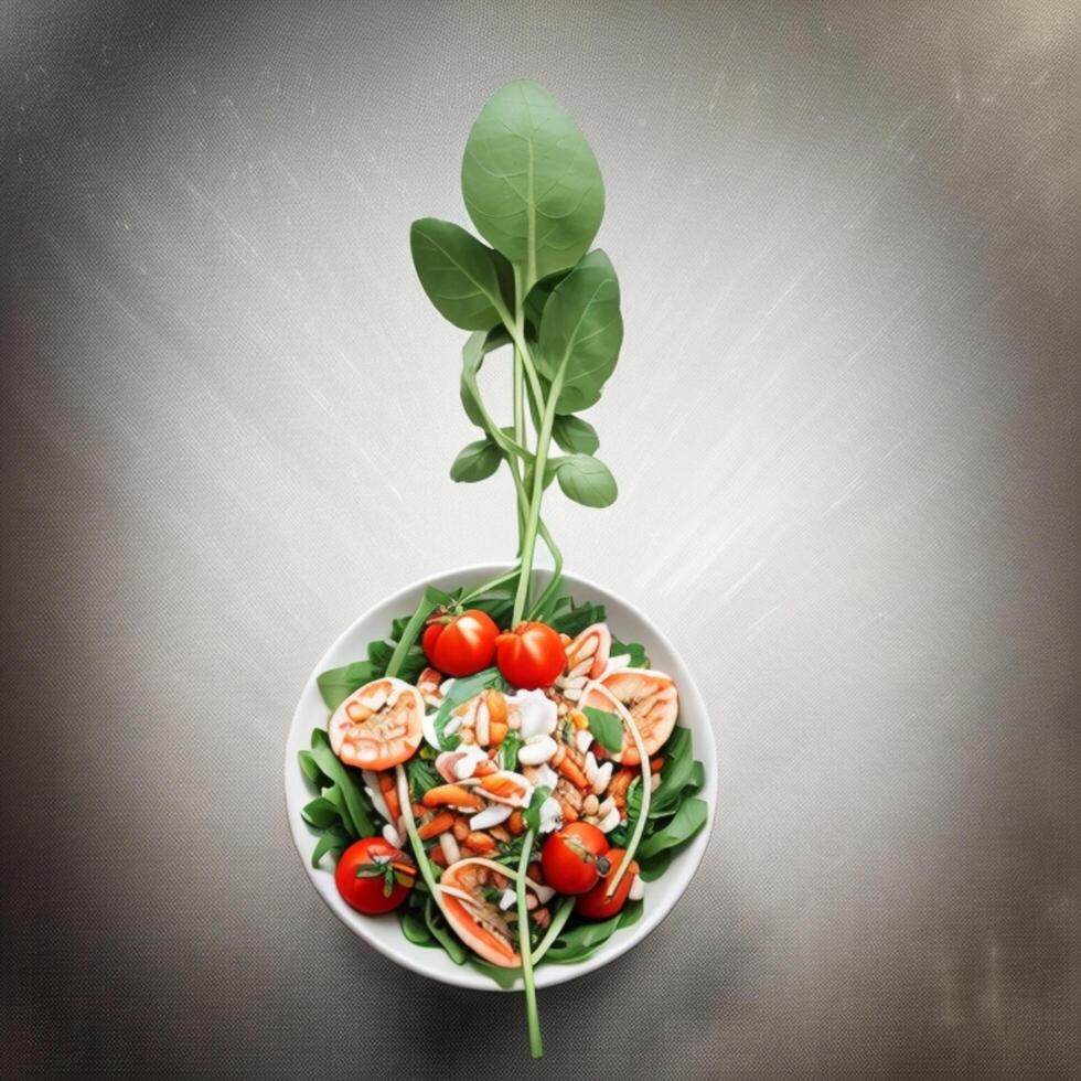 un sano ensalada en el lámina. ai generativo foto