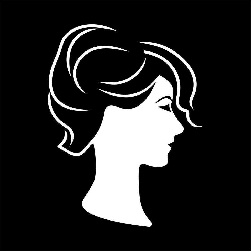 mujer cabeza silueta, cara y pelo Moda icono vector