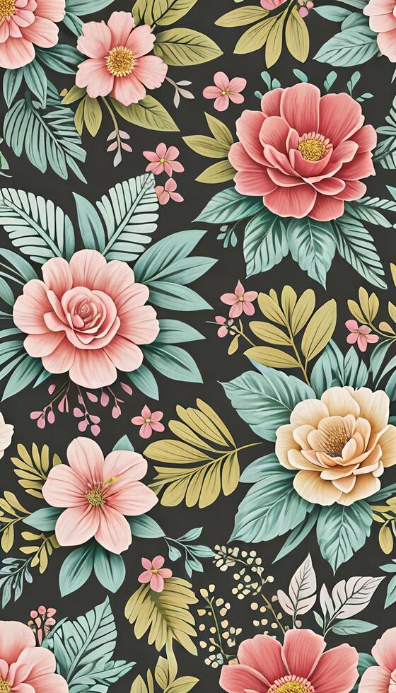 Floral patterns, Design a floral with a variety of flowers, leaves. photo