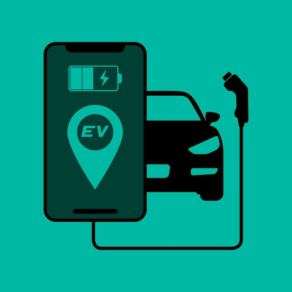 Electric car charging station point application on moblie, Electric vehicle charging, Vecter illustration. vector