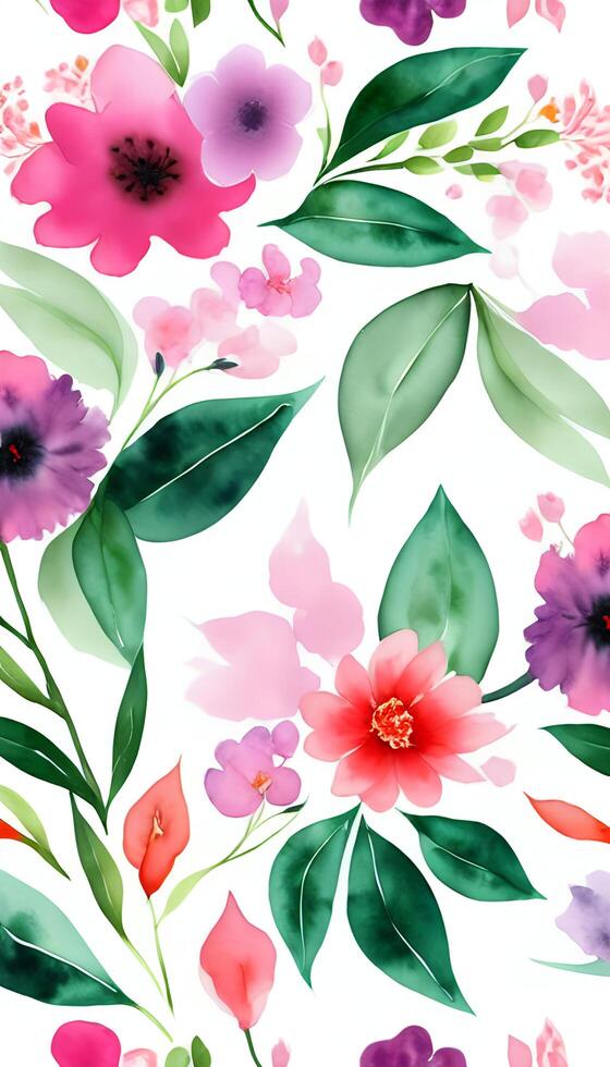 Watercolor floral pattern, A whimsical and feminine look. photo