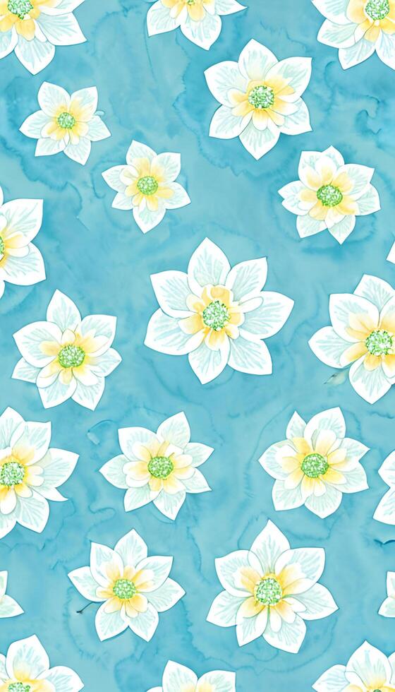 Seamless whimsical watercolor daffodils pattern. AI-Generative photo