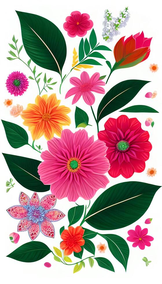 Floral patterns, Design a floral with a variety of flowers, leaves. photo