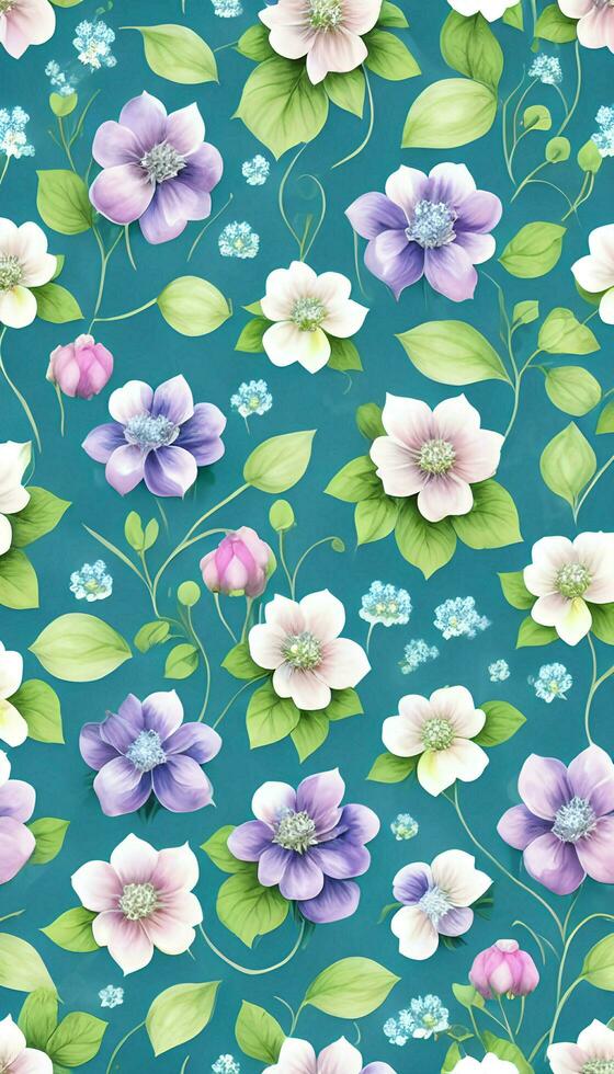 Seamless whimsical watercolor Hellebores pattern, AI-Generative photo