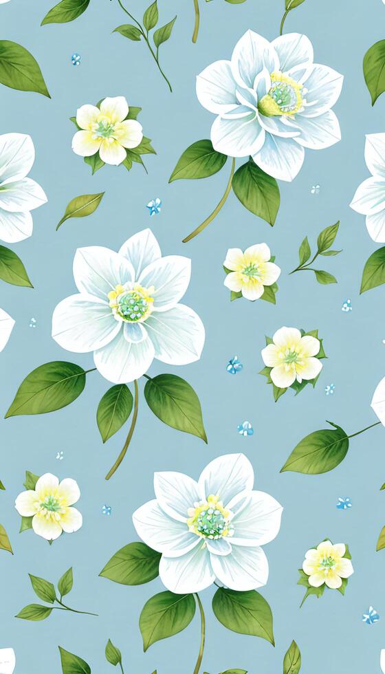 Seamless whimsical watercolor daffodils pattern. AI-Generative photo