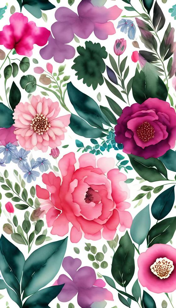 Watercolor floral pattern, A whimsical and feminine look. AI Generative photo