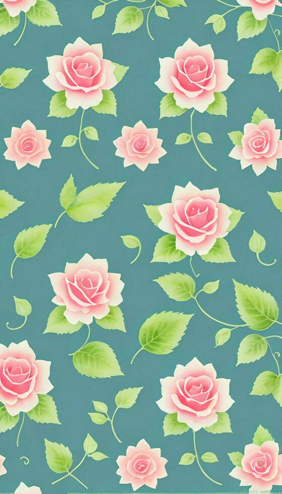Seamless whimsical watercolor roses pattern, AI-Generative photo