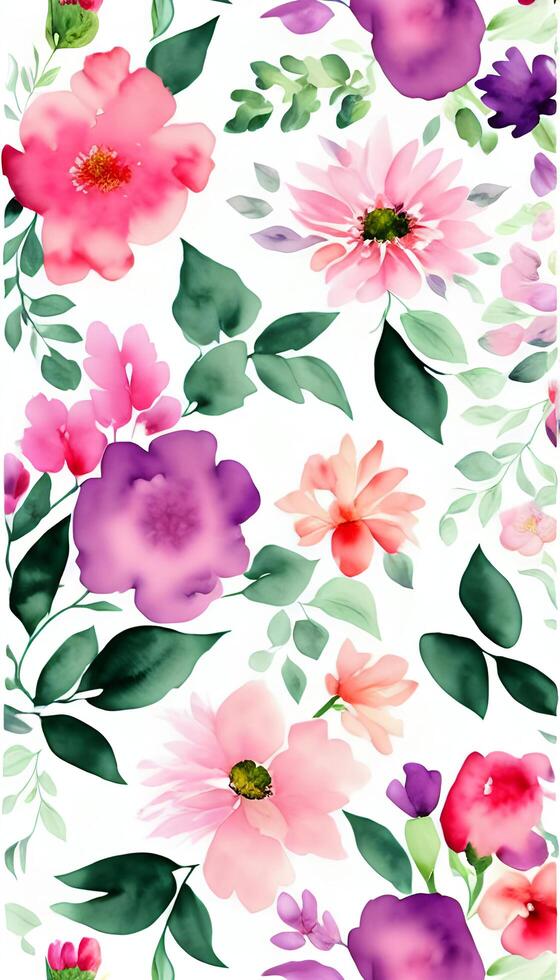 Watercolor floral pattern, A whimsical and feminine look. photo