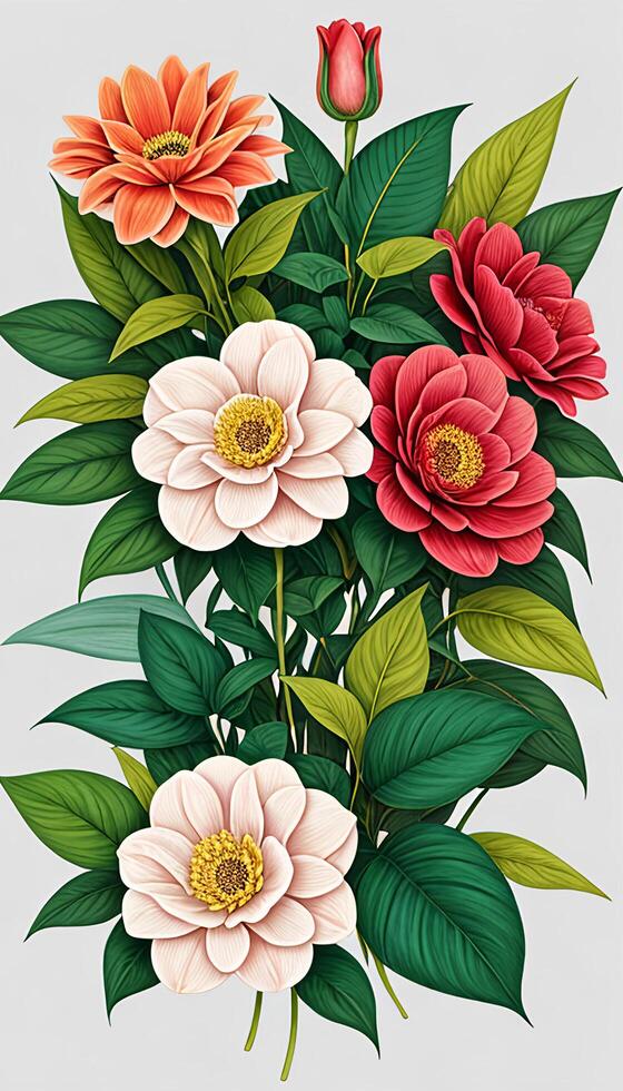 Floral patterns, Design a floral with a variety of flowers, leaves. photo