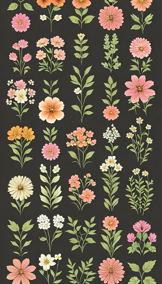 Floral patterns, Design a floral with a variety of flowers, leaves. photo