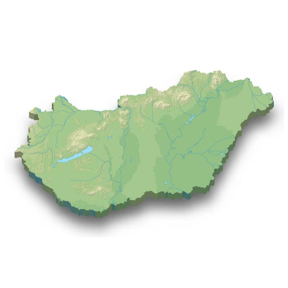 3d isometric relief map of Hungary vector