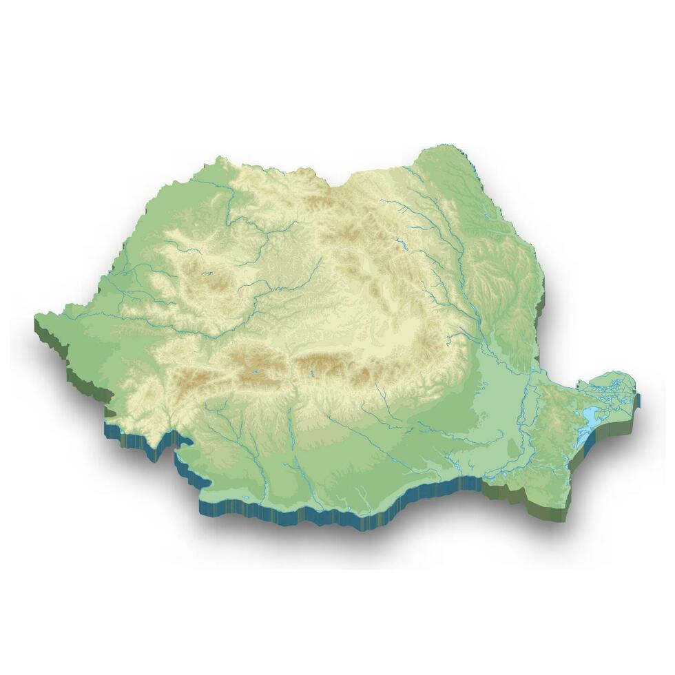 3d isometric relief map of Romania vector