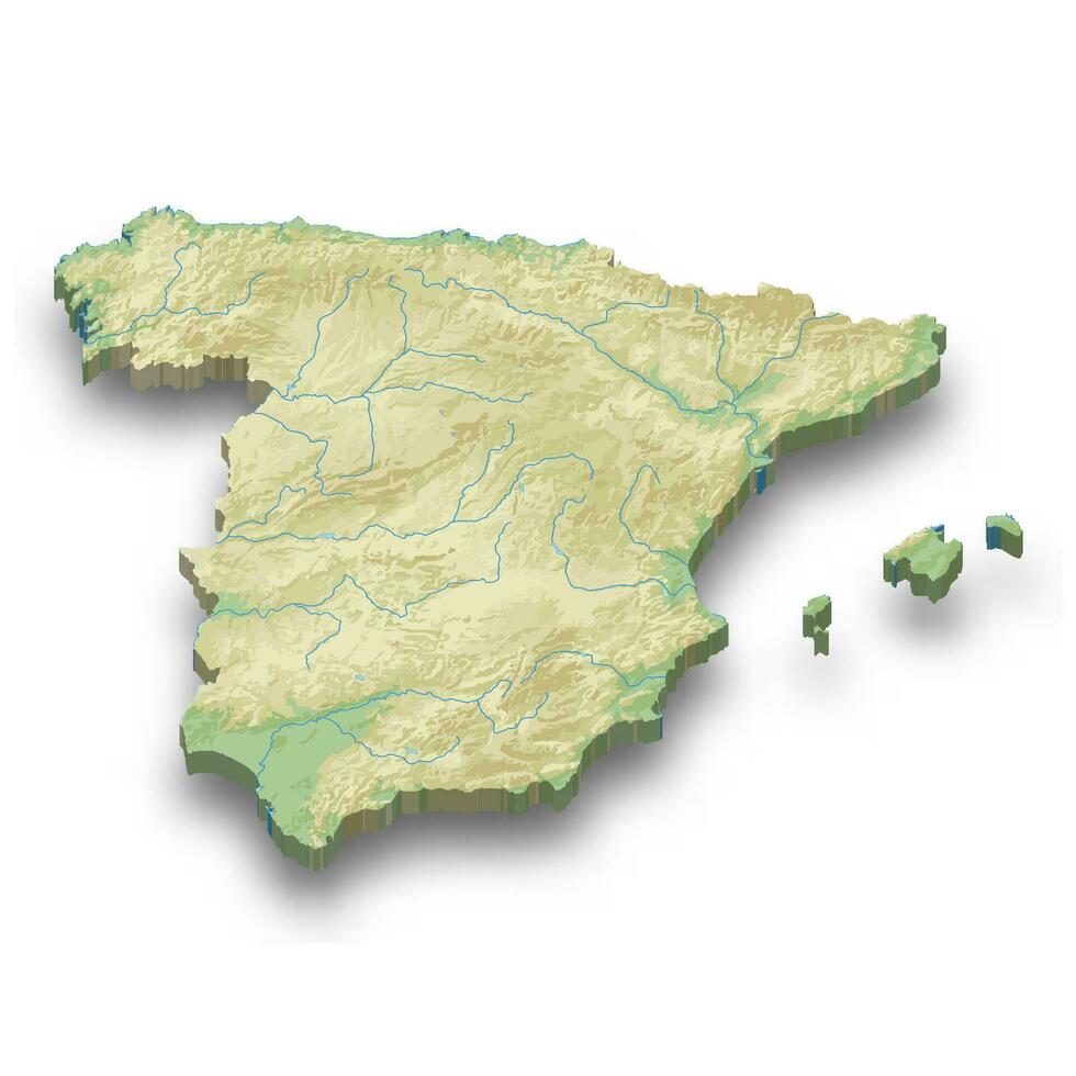 3d isométrica alivio mapa de España vector