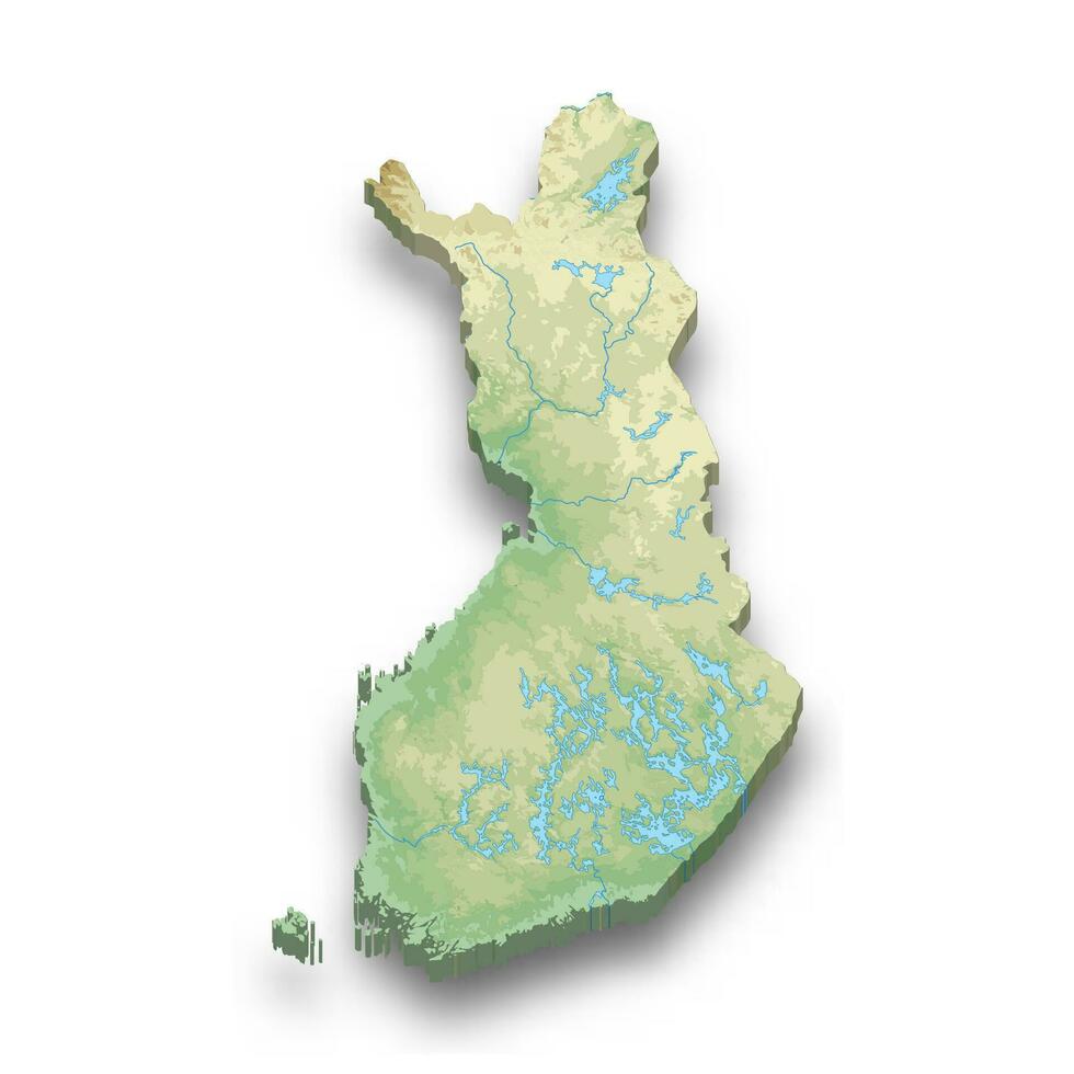 3d isométrica alivio mapa de Finlandia vector