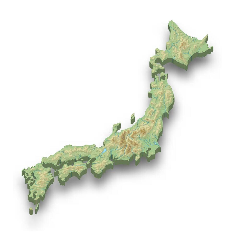 3d isométrica alivio mapa de Japón vector