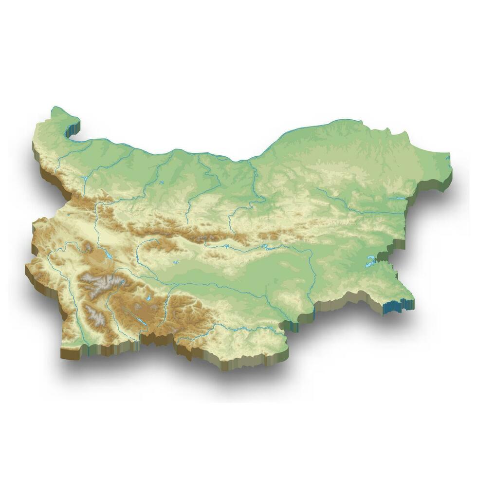 3d isometric relief map of Bulgaria vector