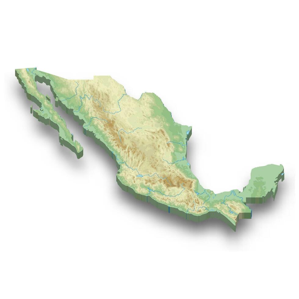 3d isometric relief map of Mexico vector