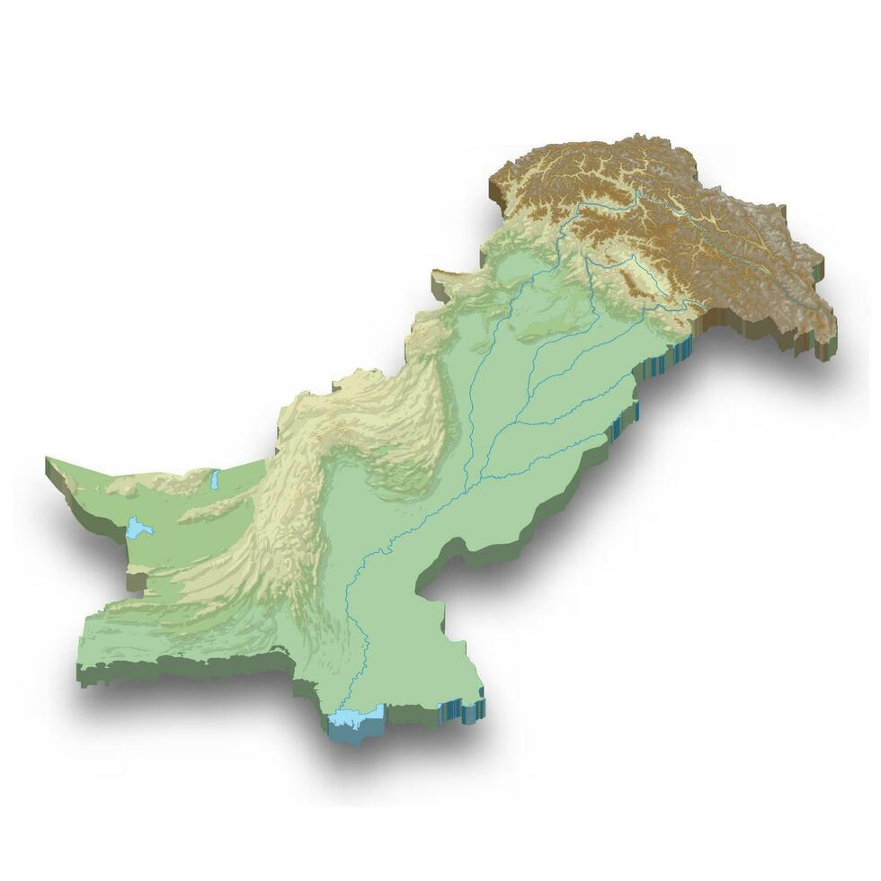 3d isometric relief map of Pakistan vector