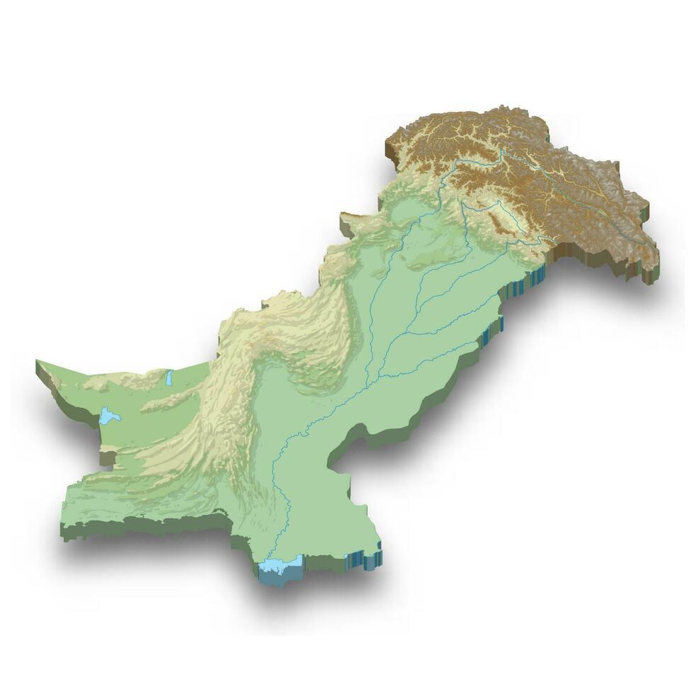 3d isométrica alivio mapa de Pakistán vector