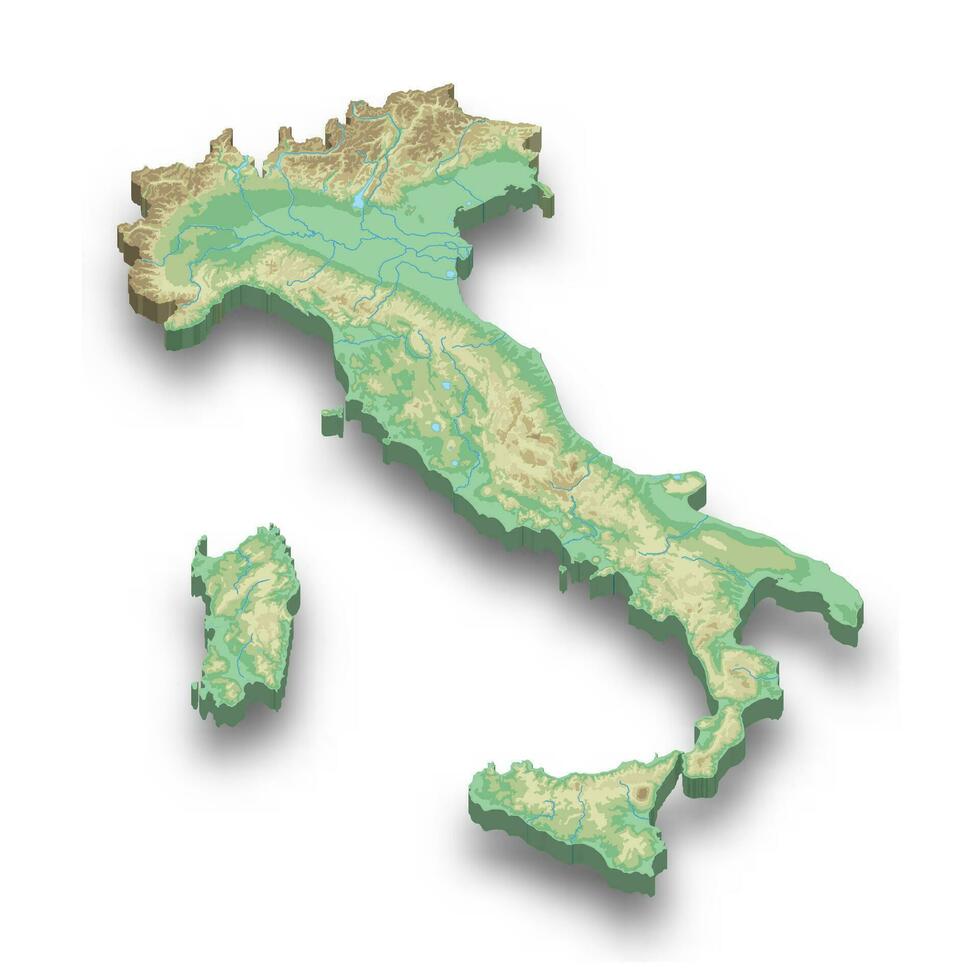 3d isometric relief map of Italy vector