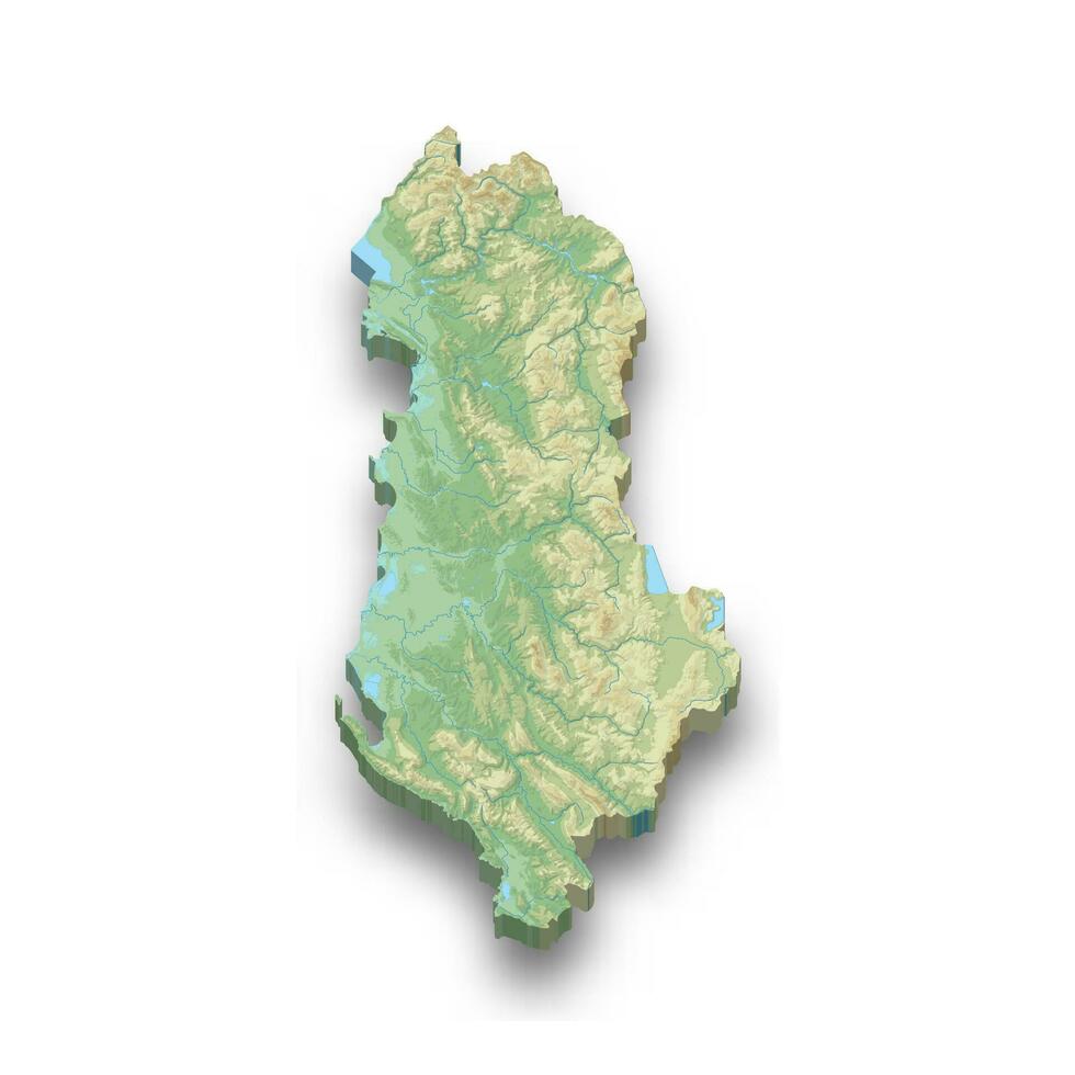3d isometric relief map of Albania vector
