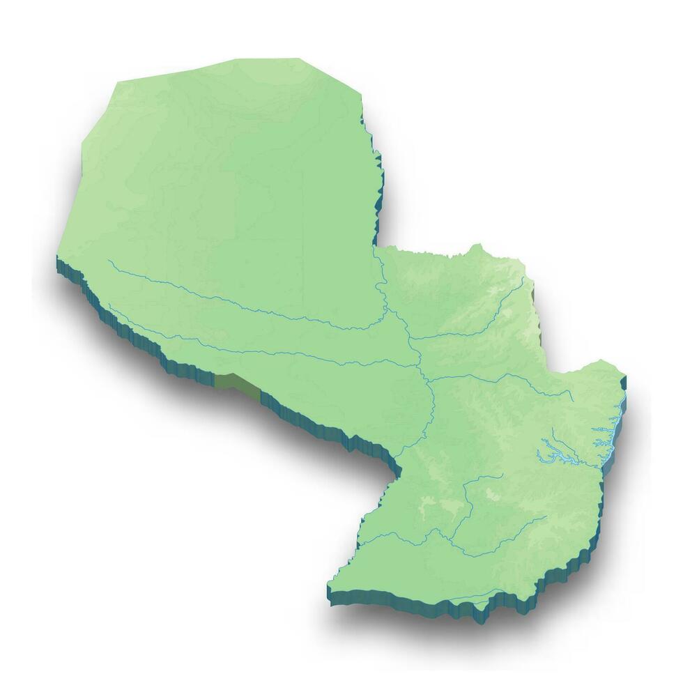 3d isometric relief map of Paraguay vector