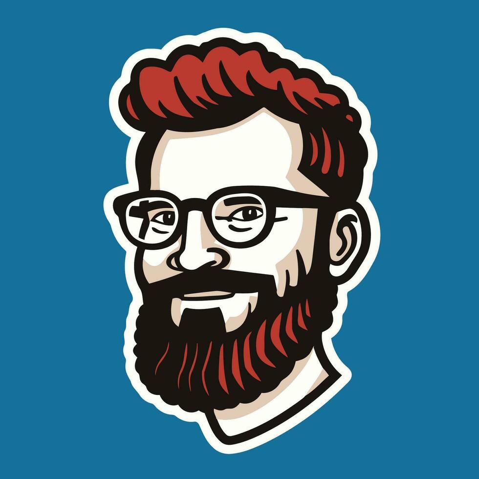 Hipster man face with beard and glasses. Vector illustration.