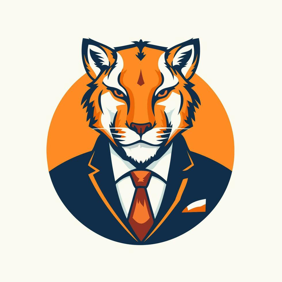 ilustración de un Tigre cabeza en un traje y Corbata visto desde frente conjunto dentro circulo vector