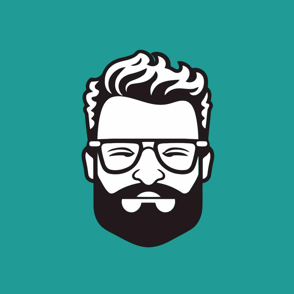 hipster cara con barba y lentes. vector ilustración en plano estilo