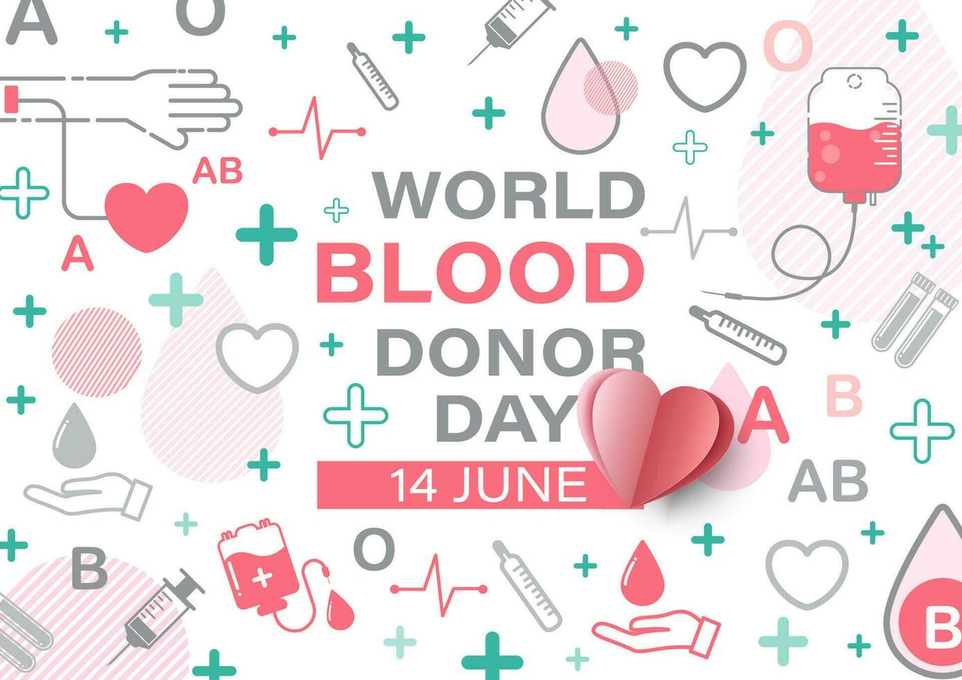 icono médico y de donación de sangre con la redacción del día mundial del donante de sangre sobre fondo blanco. campaña de carteles en estilo icono plano y diseño vectorial. vector
