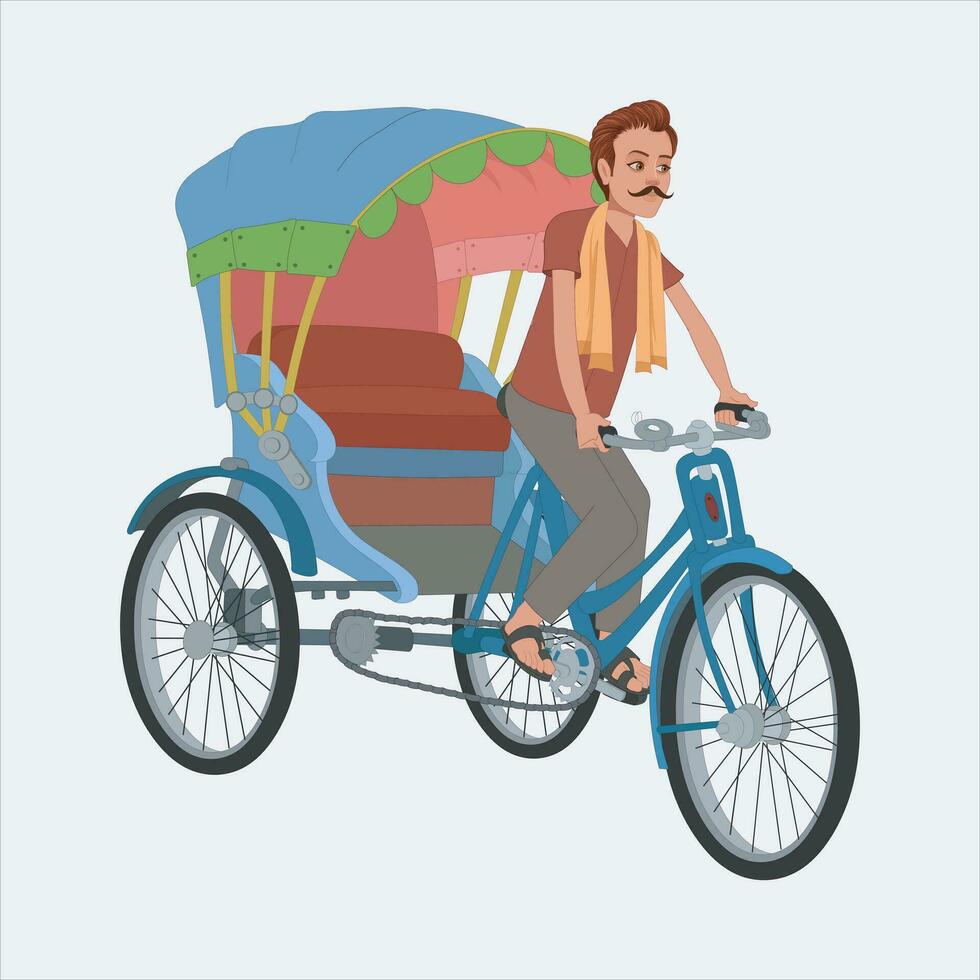 Village Man And rickshaw Ran 2D cartoon Charcter vector