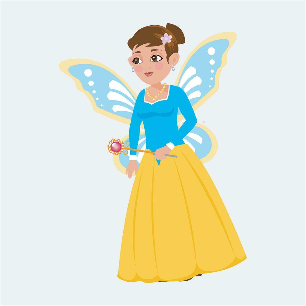 Beautiful girl in flying fairy 2D cartoon vector
