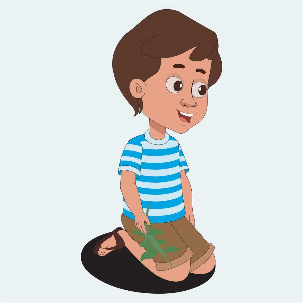 Vector cartoon little boy smile happy 2d cartoon charcter