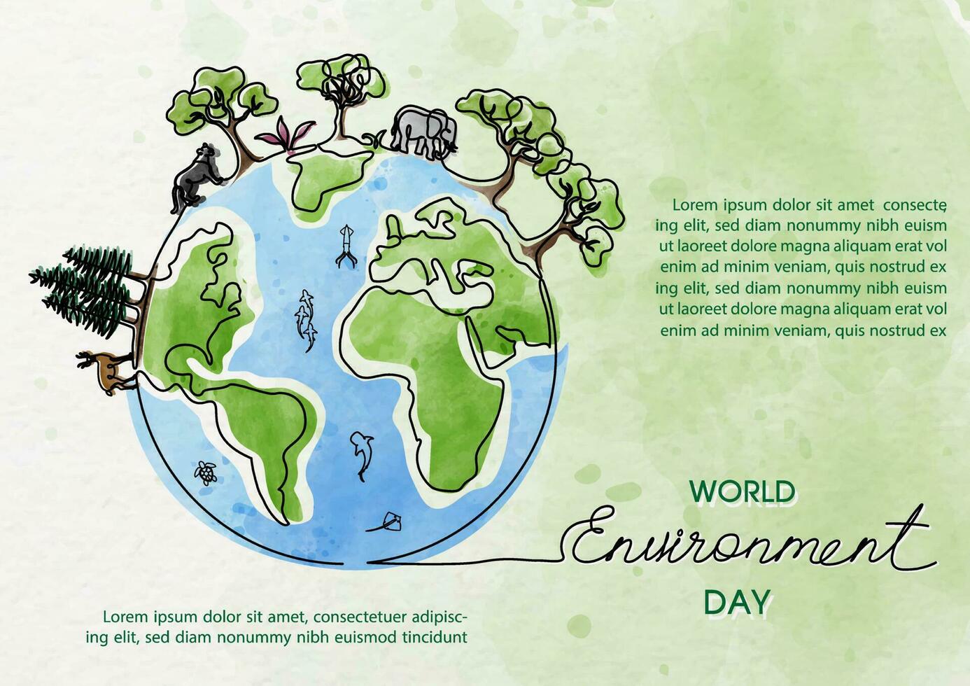 Poster's campaign of World environment day in line art and watercolors style with vector design.