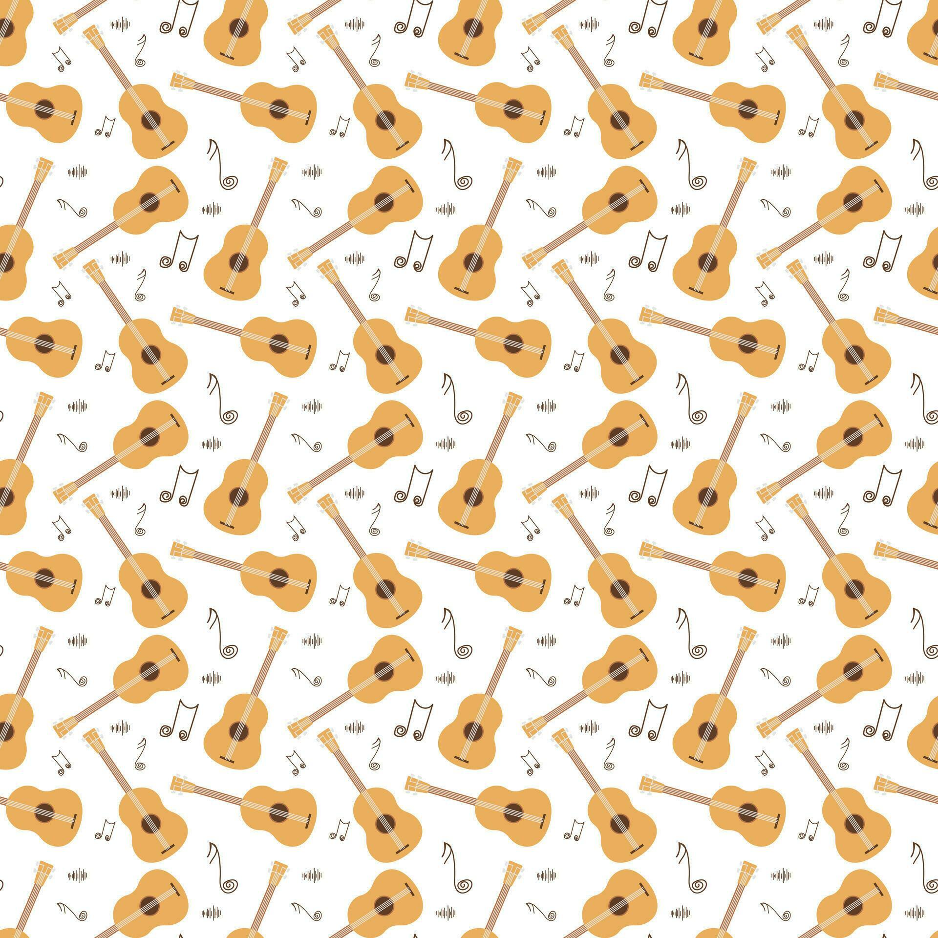 Yellow ukulele guitars seamless vector pattern on a white background