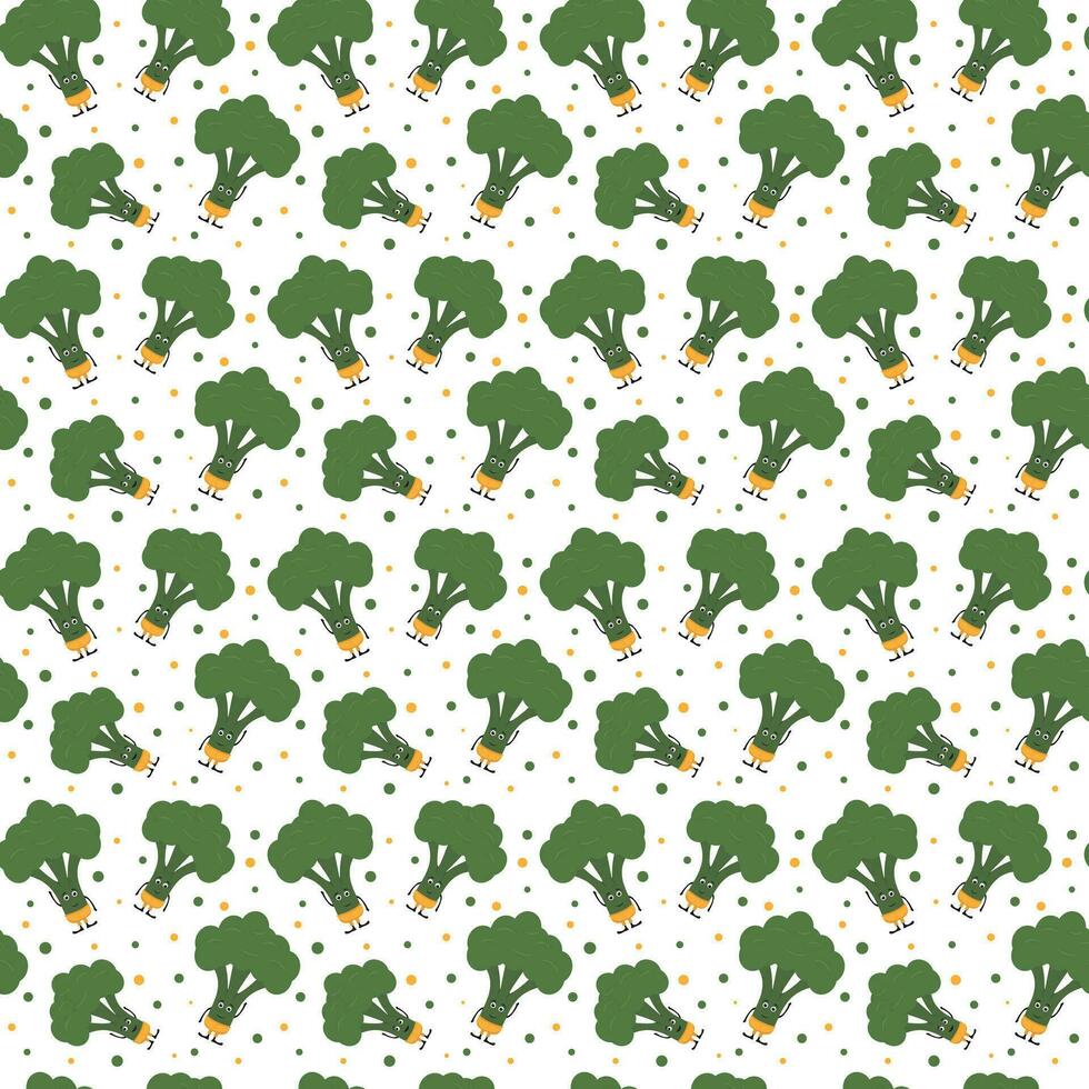 Kids cute vegetable pattern. Seamless pattern of broccoli vegetables in flat style on a white background vector
