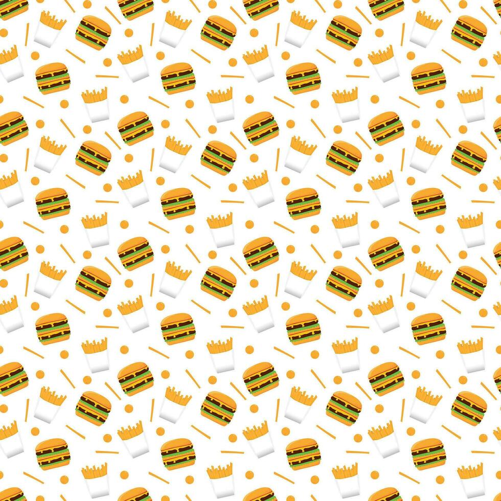burger and french fries fast food seamless pattern design vector illustration