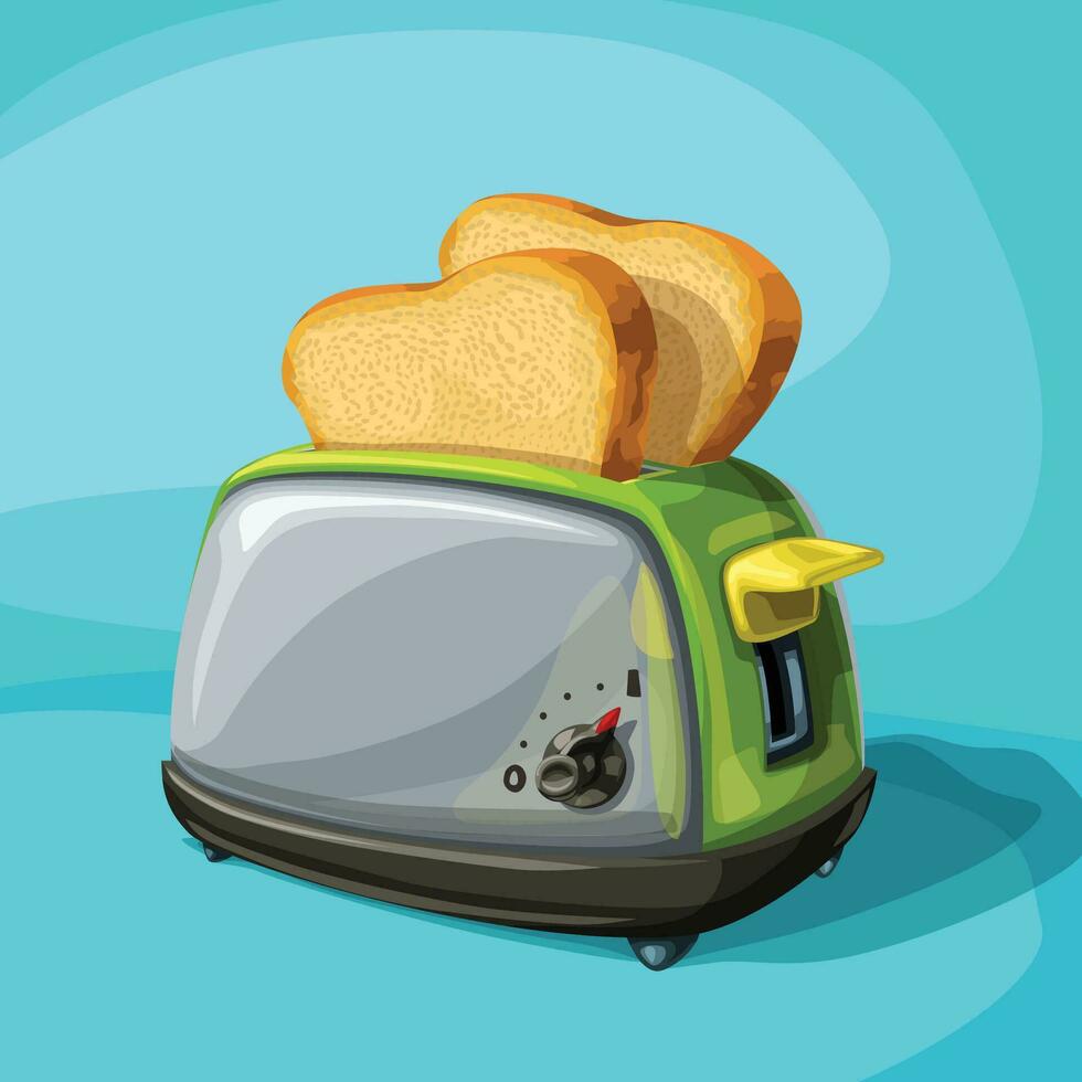 cartoon retro steel toaster on blue vector