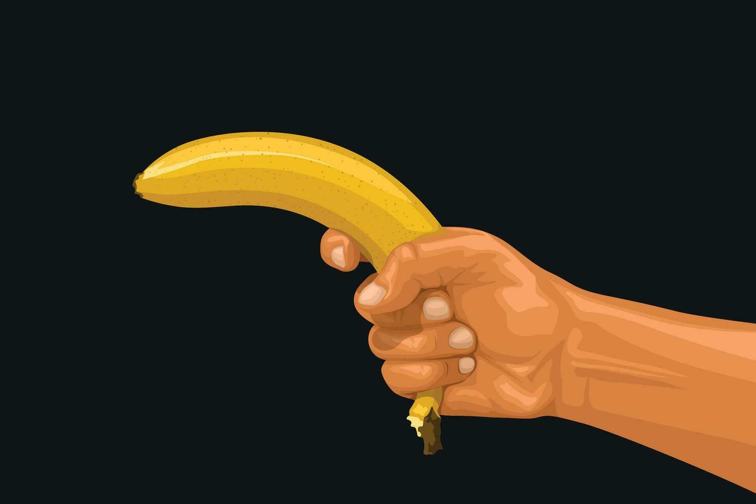 hand holding banana as a gun vector