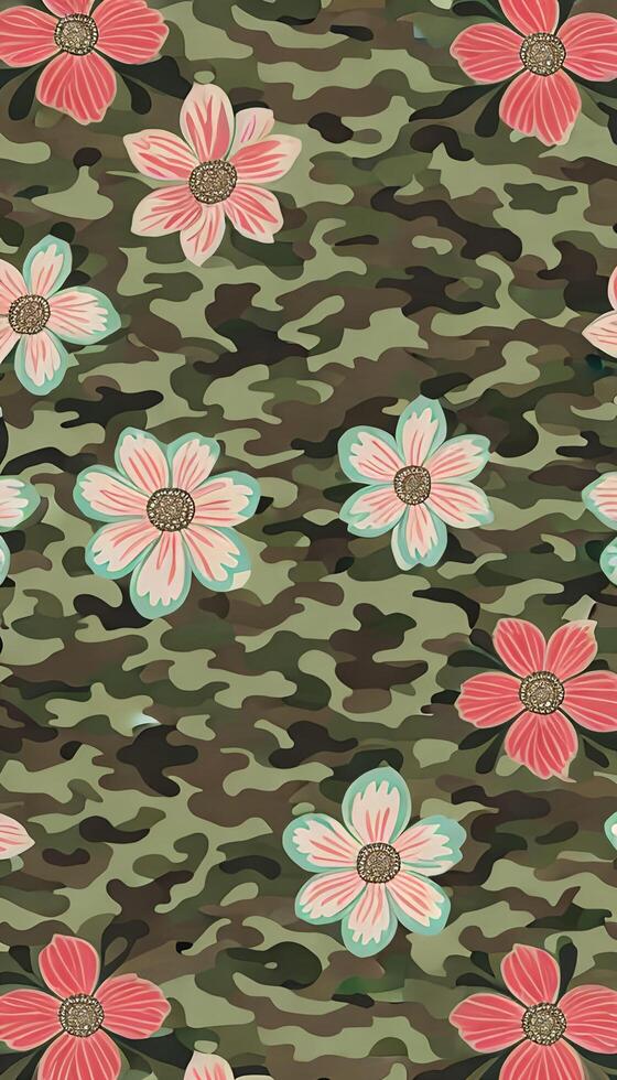 floral camuflaje patrón, un modelo ese es ambos hermosa y funcional. ai generativo foto