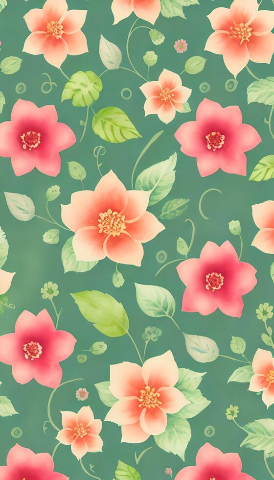 Seamless whimsical watercolor floral pattern. AI-Generative photo