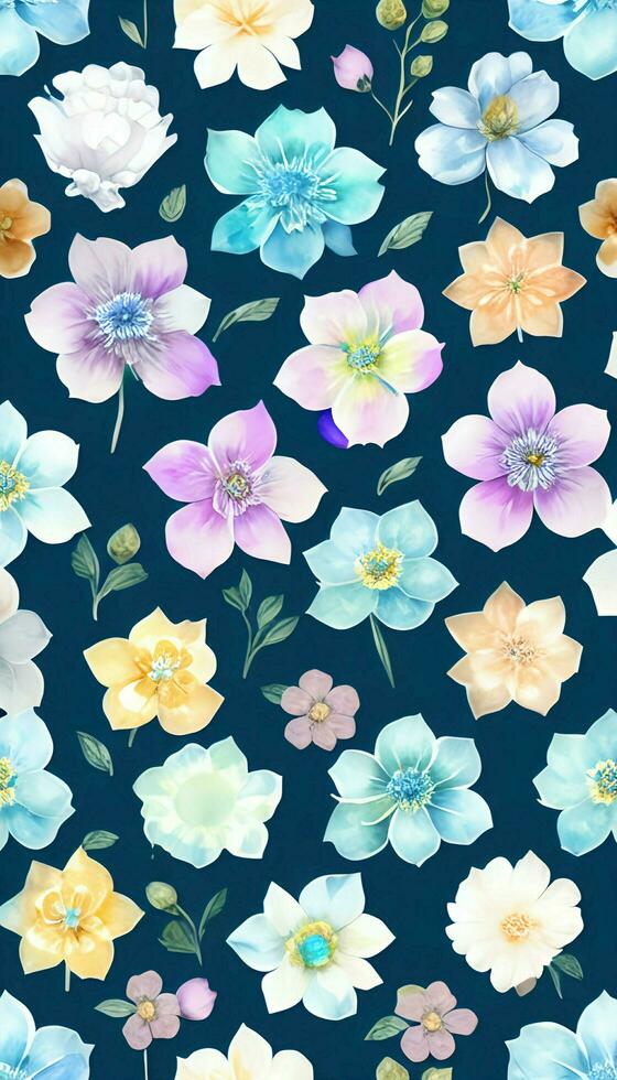 Seamless whimsical watercolor Hellebores pattern, AI-Generative photo