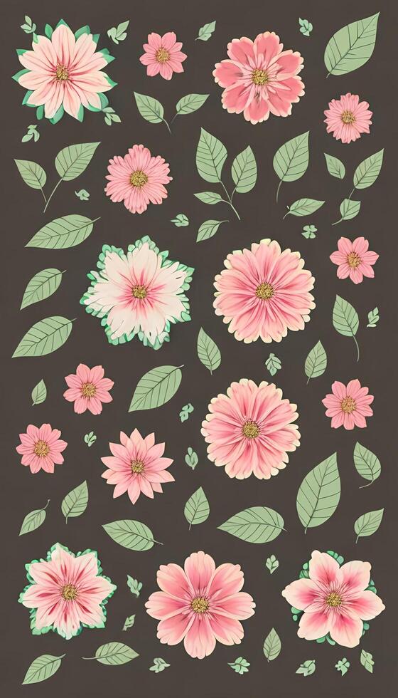 Floral patterns, Design a floral with a variety of flowers, leaves. photo